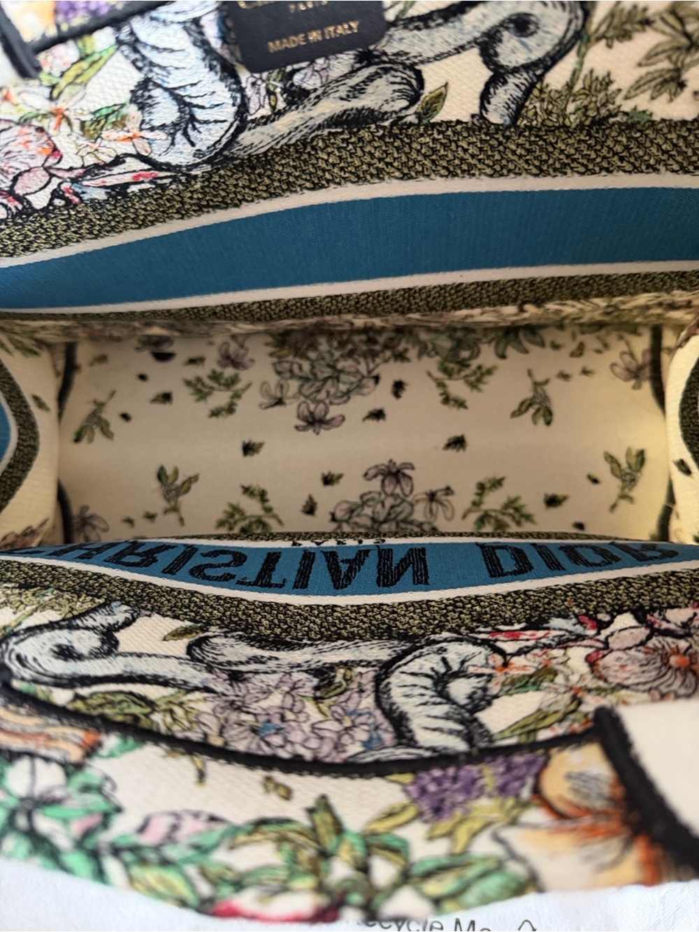 Dior Cream Canvas Floral & Blue Stripe Book Tote - Picture 7 of 8